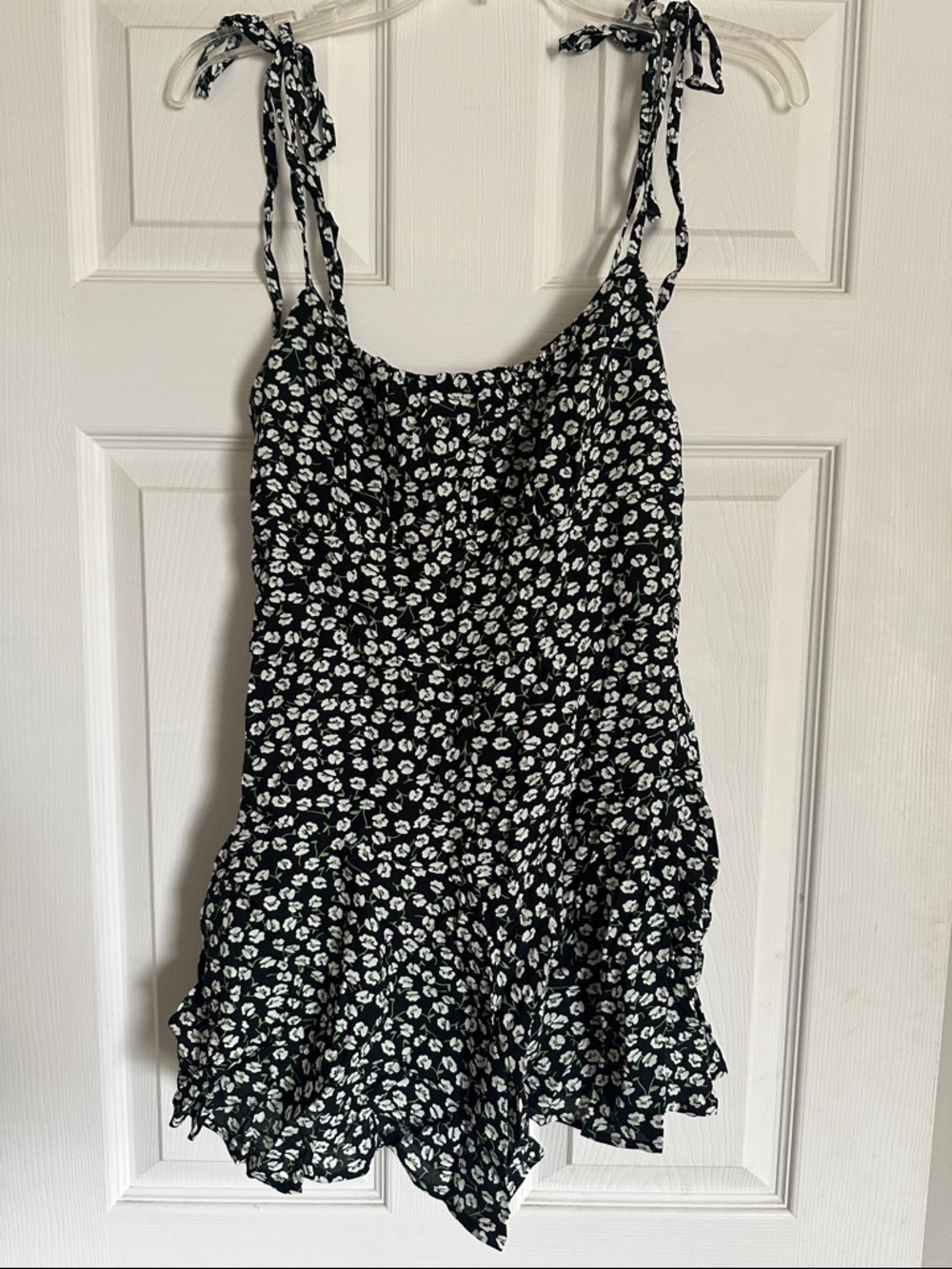 Black & White Floral Tie-Strap Romper
